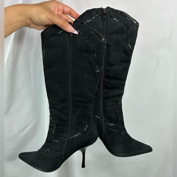 Wild Diva faux suede black stiletto sequin cowboy boots size 8 - Picture 11 of 13
